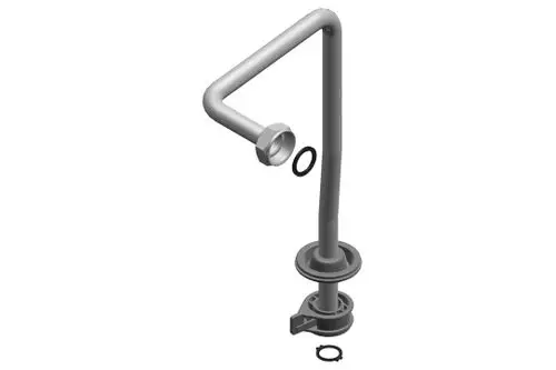 Vorlaufrohr von Bosch, bestehend aus gebogenem Metallrohr mit einer Gewindeverbindung und Dichtungsringen für eine zuverlässige Verbindung in Heizsystemen.